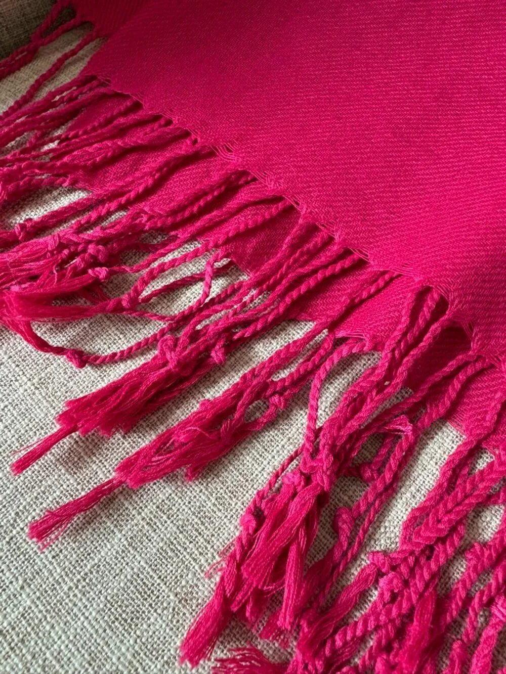 100% Pashmina Fuchsia Wrap Scarf with Tasseled Ends